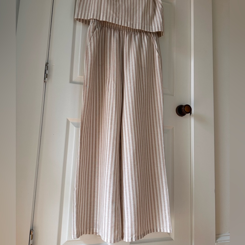 Wishlist Beige & White Striped Cotton Wide-Leg Two Piece Pant Set (Large) - Picture 10 of 12